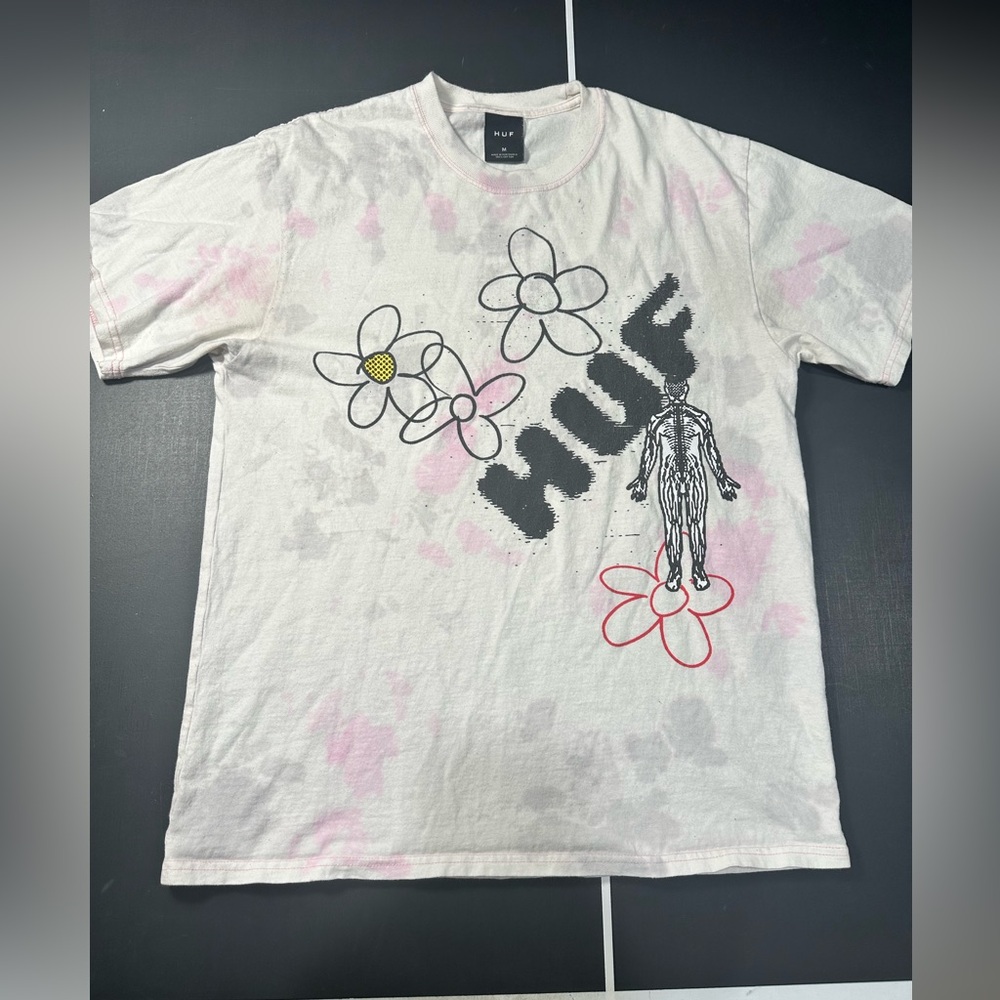HUF White Pink Tie-Dye Floral Graphic Tee Pac Sun Men’s M Skeleton